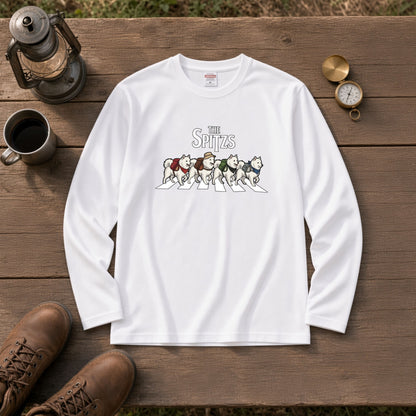 THE SPITZS 日本スピッツ散歩デザイン ブラック長袖Tシャツ