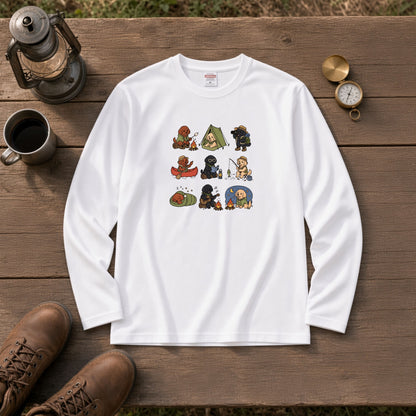 POODLE CAMP | 手描き風 トイプードル キャンプギア かわいい グラフィック 長袖Tシャツ【犬雑貨・秋キャンプ・ルームウェア・ギフトに最適】