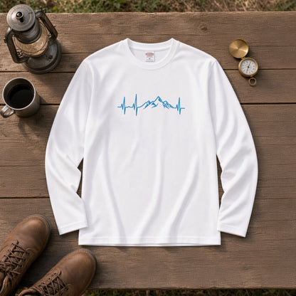 MOUNTAIN BEAT ロンT | ミニマル 山脈グラフィック 心拍数 長袖 カジュアル Tシャツ【アウトドアファッション・普段着・ルームウェア・ユニセックス・ギフトに最適