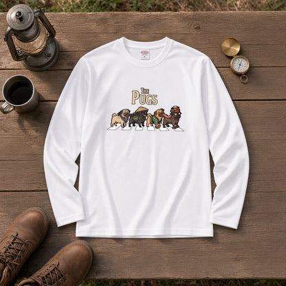 THE PUGS パグ散歩デザイン ブラック長袖Tシャツ