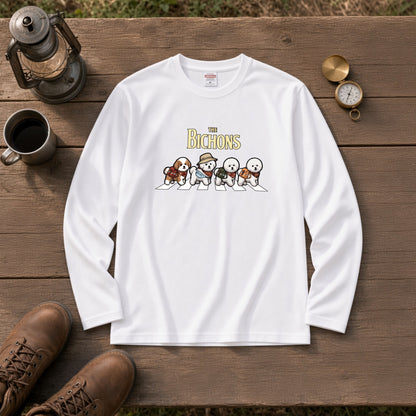 THE BICHONS ビションフリーゼ散歩デザイン ブラック長袖Tシャツ