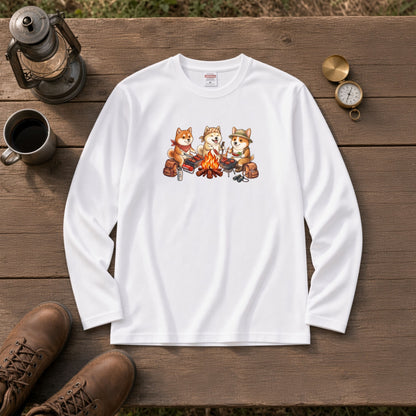 柴犬たちの焚き火BBQ 長袖Tシャツ