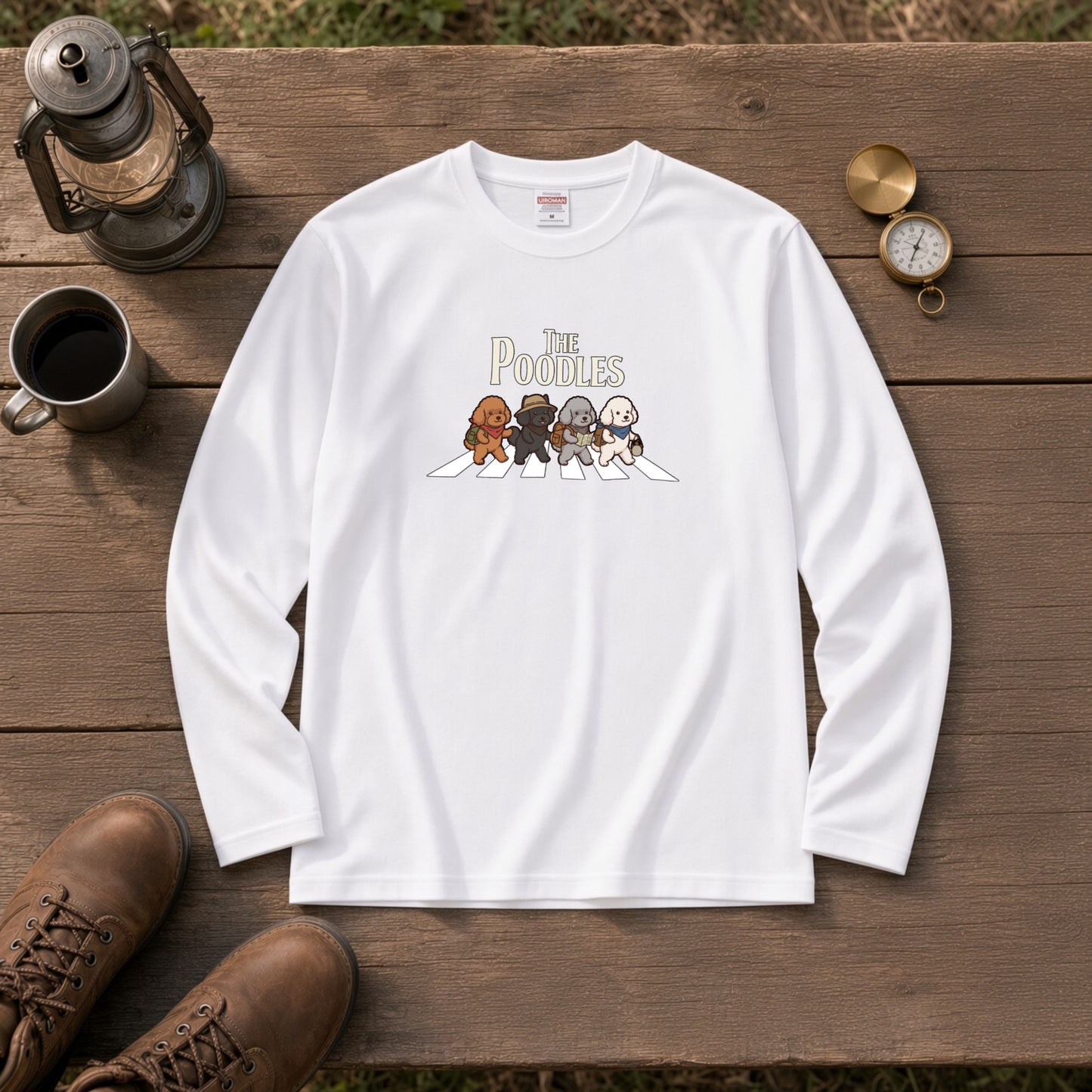 THE POODLES ロンT | レトロ クラシック バンド風 犬グラフィック 長袖 カジュアル Tシャツ【おもしろTシャツ・普段着・ルームウェア・ユニセックス・ギフトに最適】