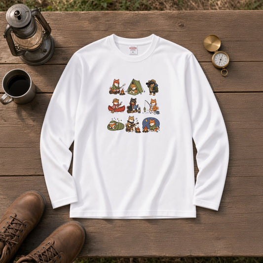 SHIBA CAMP | 手描き風 柴犬 キャンプギア かわいい グラフィック 長袖Tシャツ【和犬雑貨・秋キャンプ・アウトドア・ギフトに最適】