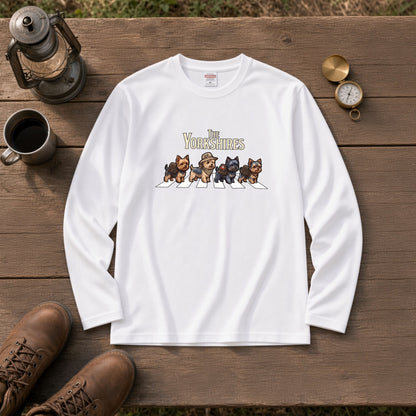 THE YORKSHIRES ヨークシャーテリア散歩デザイン ブラック長袖Tシャツ