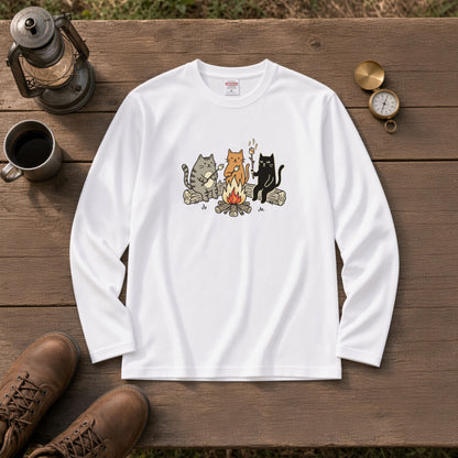 猫たちの焚き火マシュマロ 長袖Tシャツ