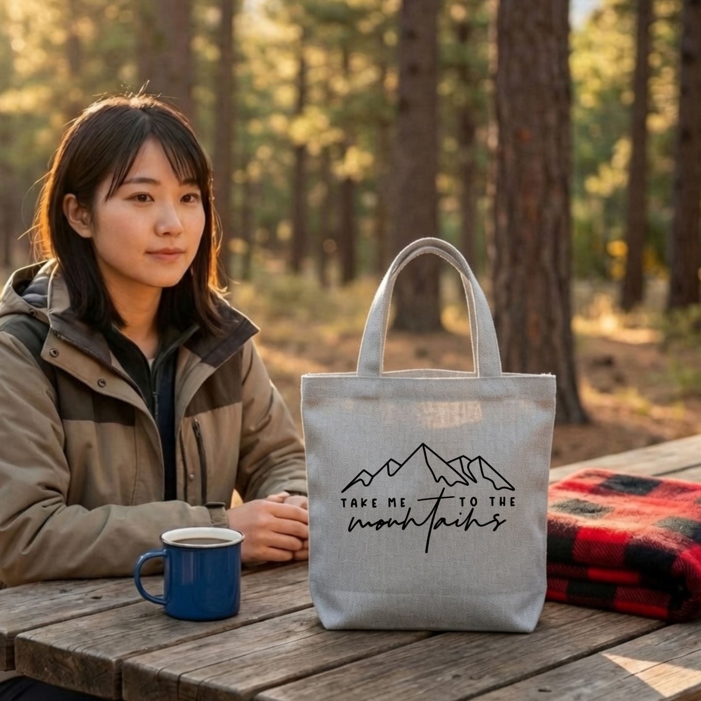 【テイク・ミー・トゥ・ザ・マウンテン・山脈デザイン】キャンバストートバッグ | CAMPMODE