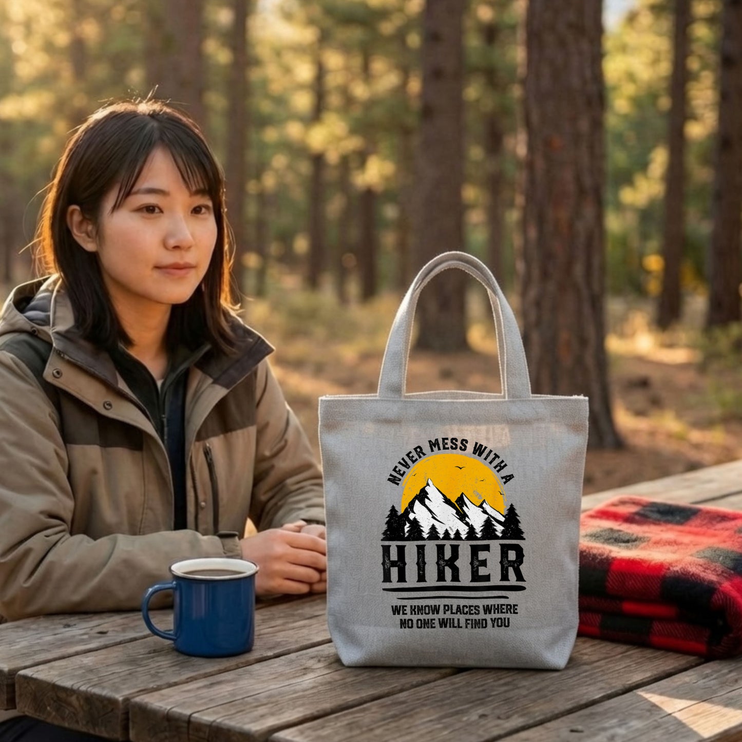 【ハイカー・登山家】「NEVER MESS WITH A HIKER」キャンバストートバッグ | CAMPMODE