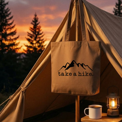 【テイク・ア・ハイク・山脈デザイン】キャンバストートバッグ | CAMPMODE
