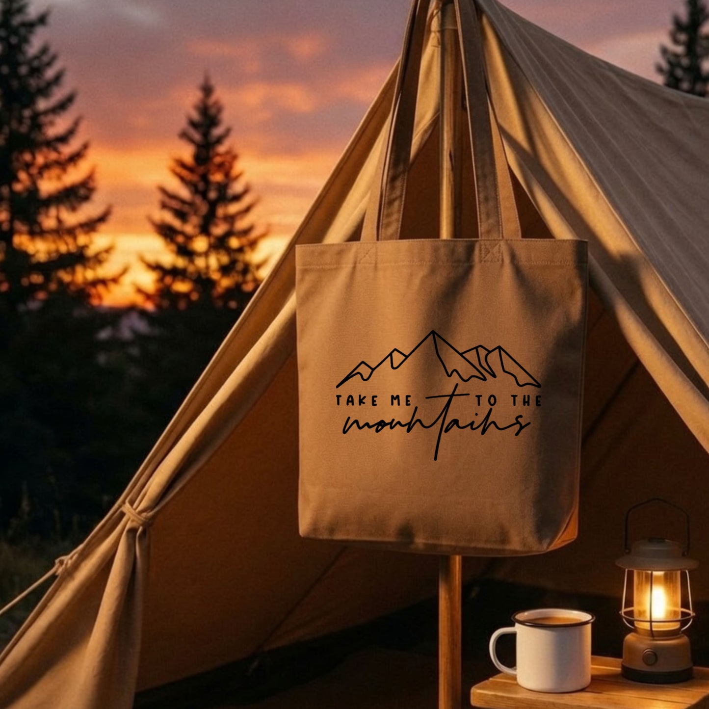 【テイク・ミー・トゥ・ザ・マウンテン・山脈デザイン】キャンバストートバッグ | CAMPMODE