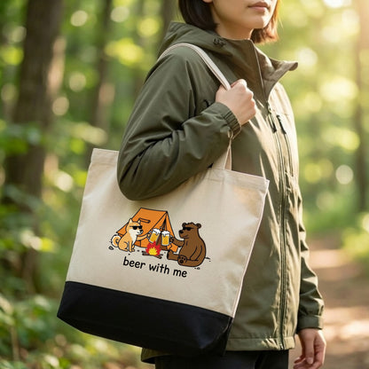 「beer with me」柴犬と熊のキャンプ・アウトドア用トートバッグ | CAMPMODE