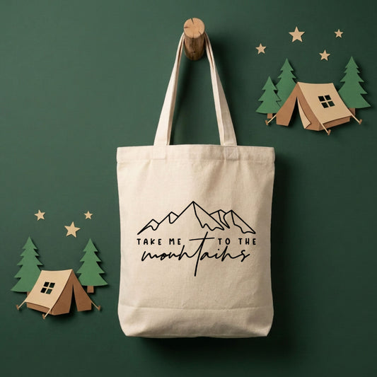【テイク・ミー・トゥ・ザ・マウンテン・山脈デザイン】キャンバストートバッグ | CAMPMODE