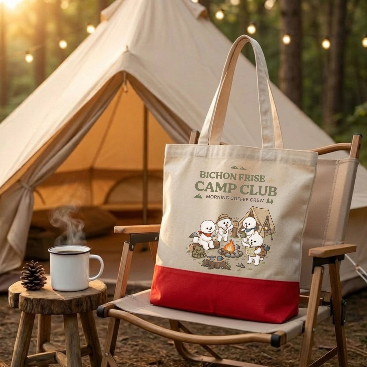 Bichon Frise Camp Club ビションフリーゼ キャンプ 朝コーヒー トートバッグ