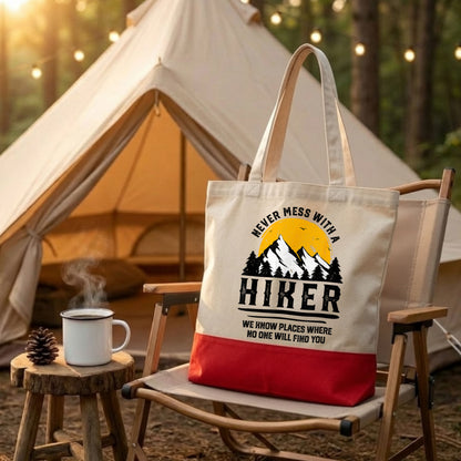 【ハイカー・登山家】「NEVER MESS WITH A HIKER」キャンバストートバッグ | CAMPMODE