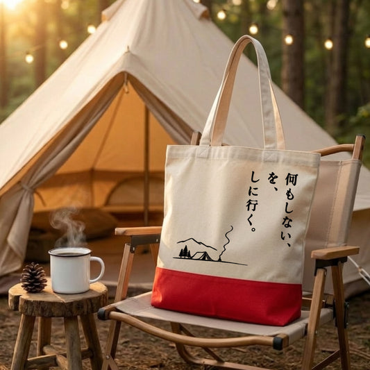 【何もしないをしに行く・キャンプデザイン】キャンバストートバッグ | CAMPMODE