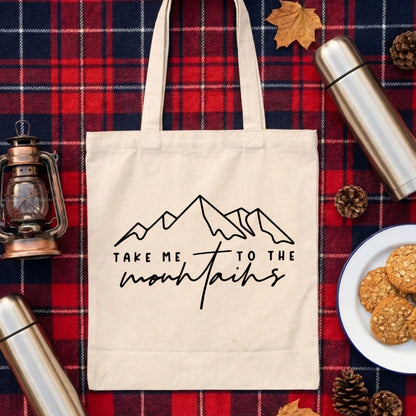 【テイク・ミー・トゥ・ザ・マウンテン・山脈デザイン】キャンバストートバッグ | CAMPMODE