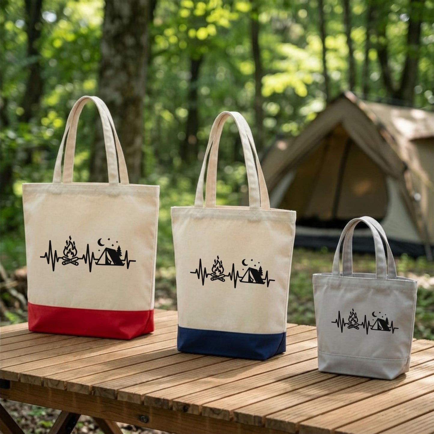 【キャンプ・アウトドアハートビートデザイン】キャンバストートバッグ | CAMPMODE