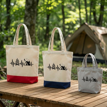 【キャンプ・アウトドアハートビートデザイン】キャンバストートバッグ | CAMPMODE