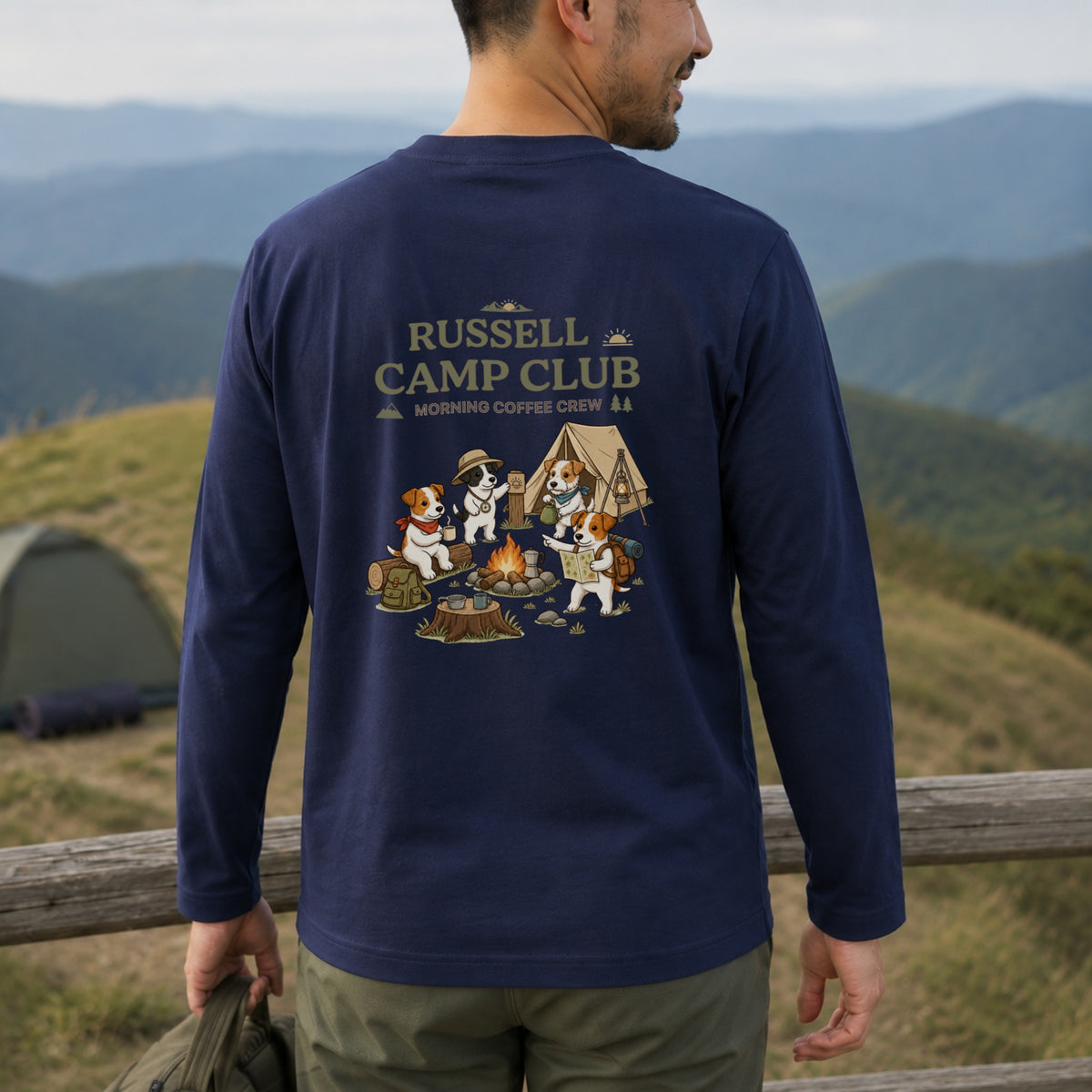 RUSSELL CAMP CLUB ジャックラッセルテリア キャンプ バックプリント長袖Tシャツ
