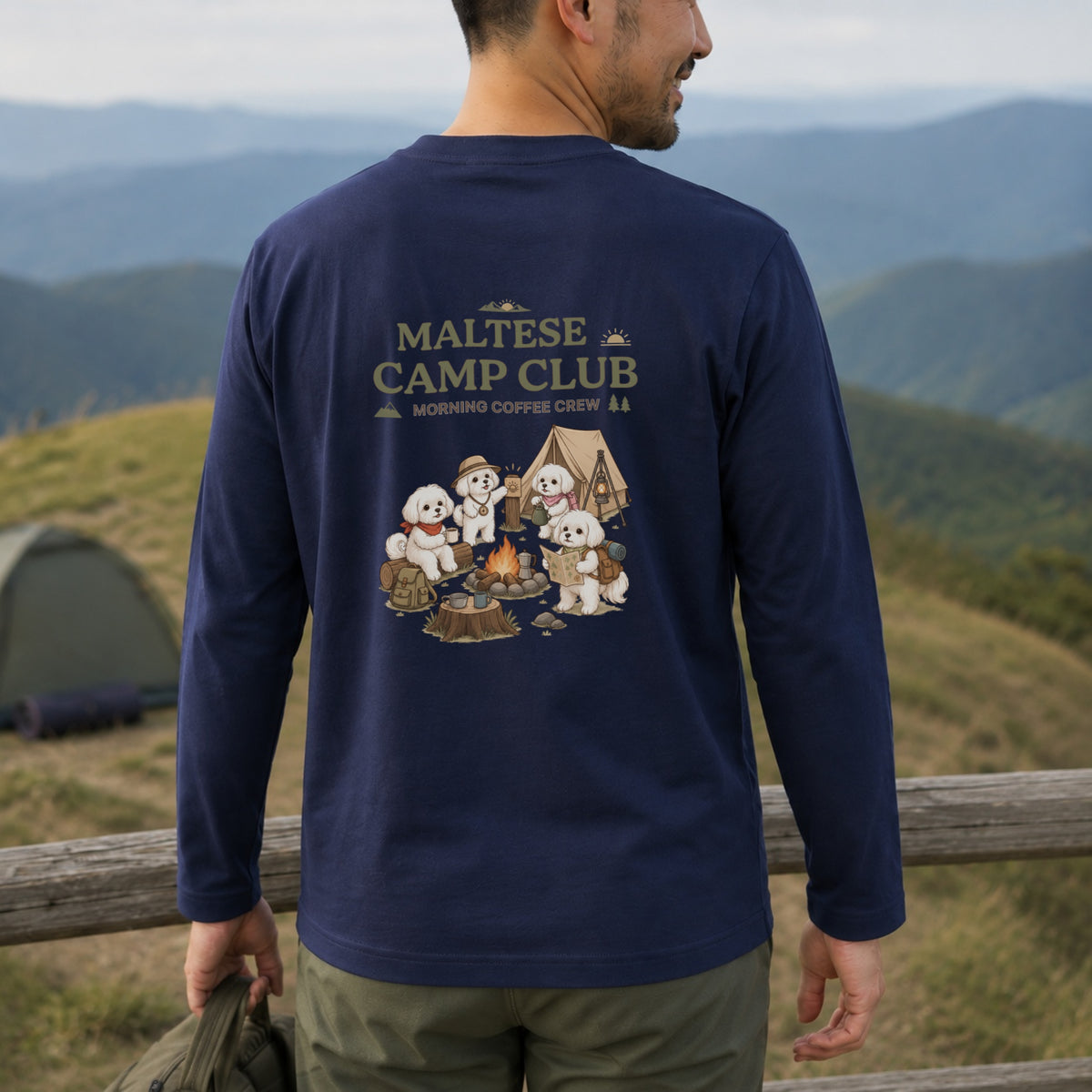 MALTESE CAMP CLUB マルチーズ キャンプ バックプリント長袖Tシャツ