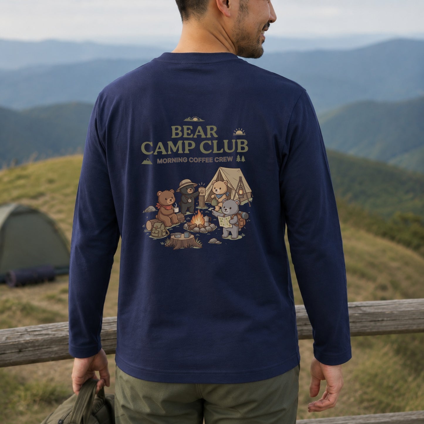 BEAR CAMP CLUB クマ キャンプ バックプリント長袖Tシャツ