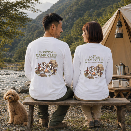 BOSTON CAMP CLUB ボストンテリア キャンプ バックプリント長袖Tシャツ