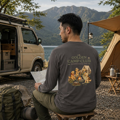 GOLDEN CAMP CLUB ゴールデンレトリバー キャンプ バックプリント長袖Tシャツ