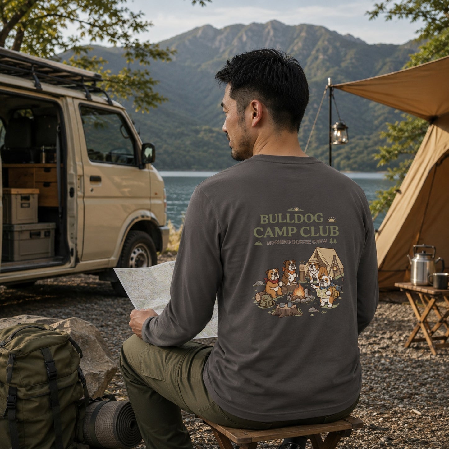 BULLDOG CAMP CLUB ブルドッグ キャンプ バックプリント長袖Tシャツ