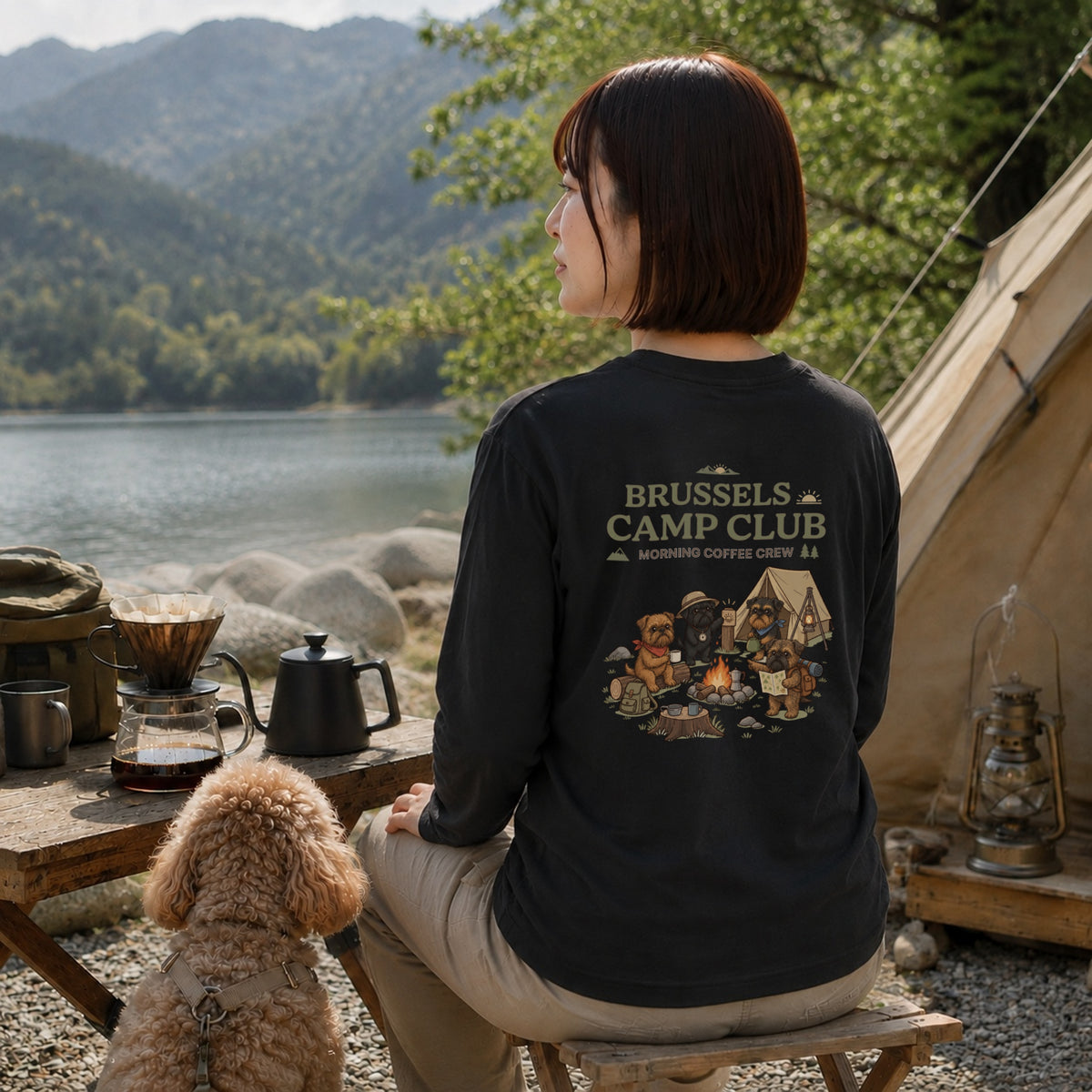 BRUSSELS CAMP CLUB ブリュッセルグリフォン キャンプ バックプリント長袖Tシャツ