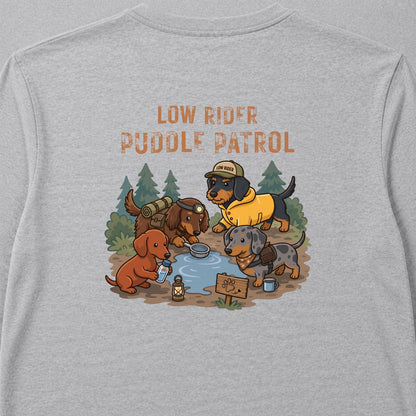 LOW RIDER PUDDLE PATROL ダックスフンド ロングスリーブTシャツ｜バックプリント