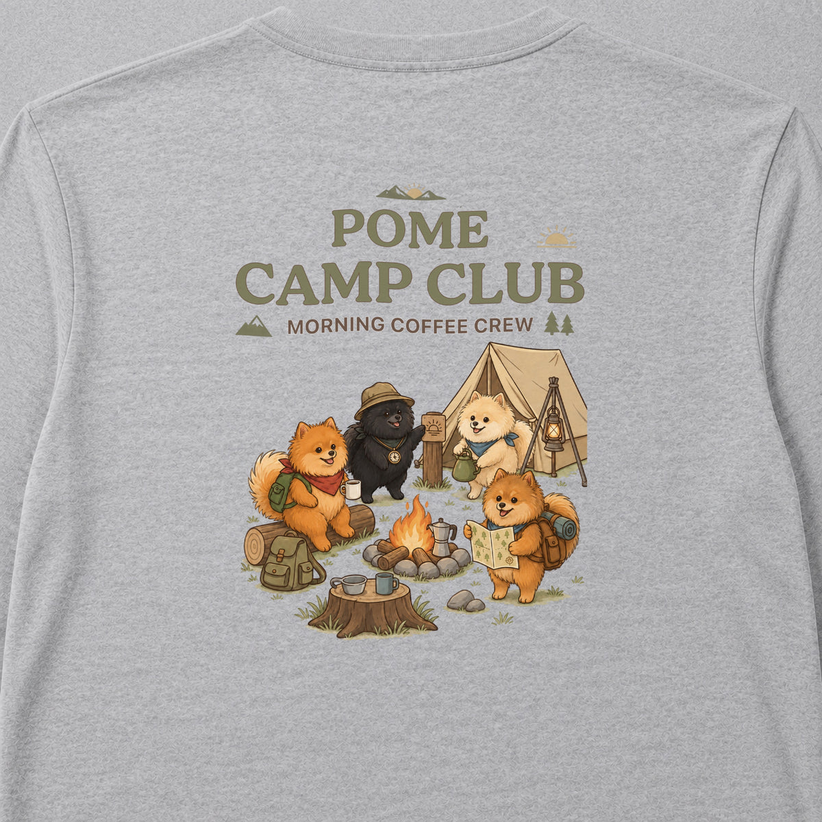 POME CAMP CLUB ポメラニアン キャンプ バックプリント長袖Tシャツ