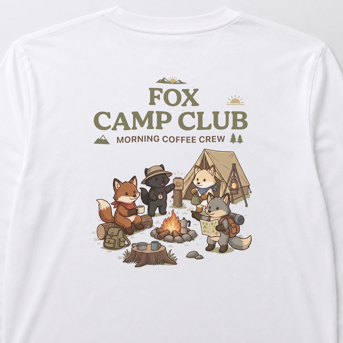 FOX CAMP CLUB キツネ キャンプ バックプリント長袖Tシャツ