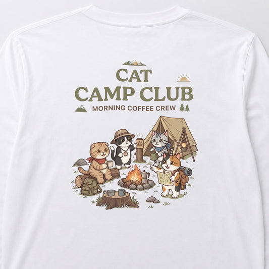 CAT CAMP CLUB 猫 キャンプ バックプリント長袖Tシャツ