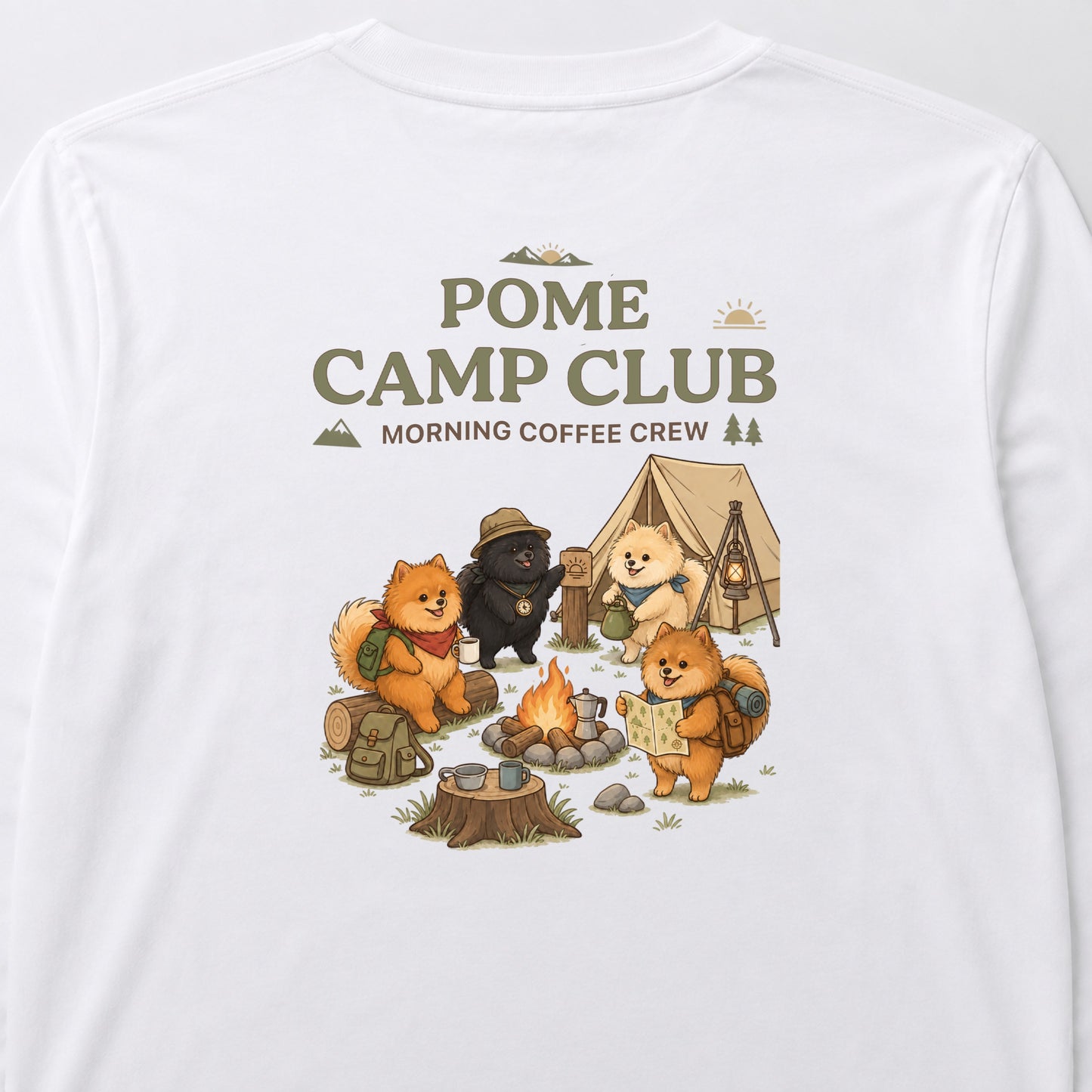 POME CAMP CLUB ポメラニアン キャンプ バックプリント長袖Tシャツ
