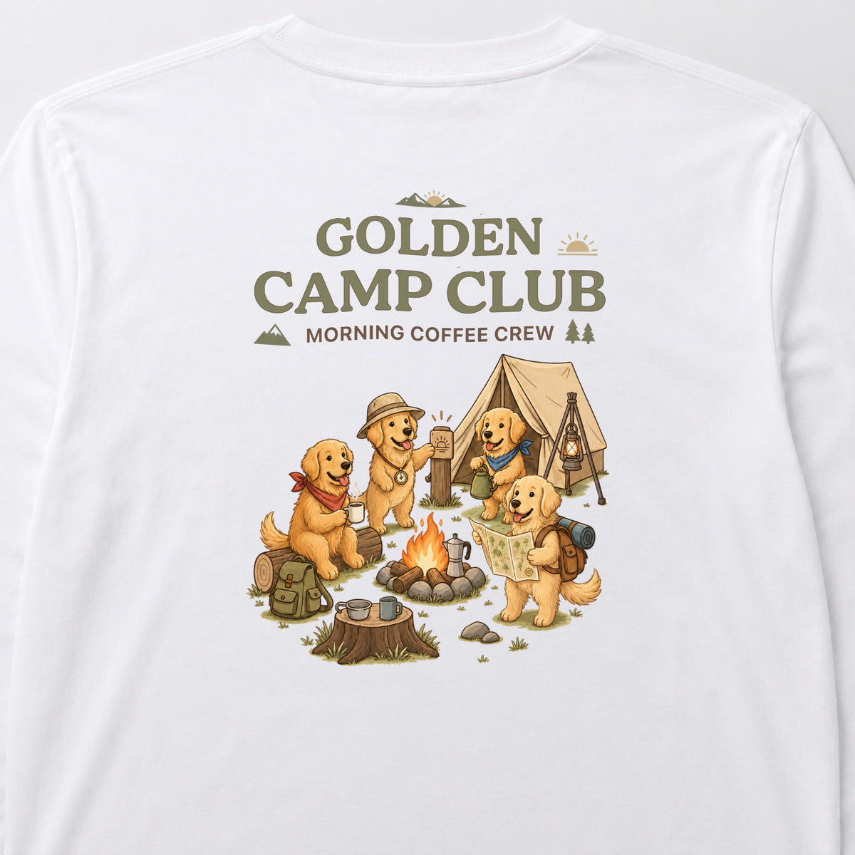 GOLDEN CAMP CLUB ゴールデンレトリバー キャンプ バックプリント長袖Tシャツ