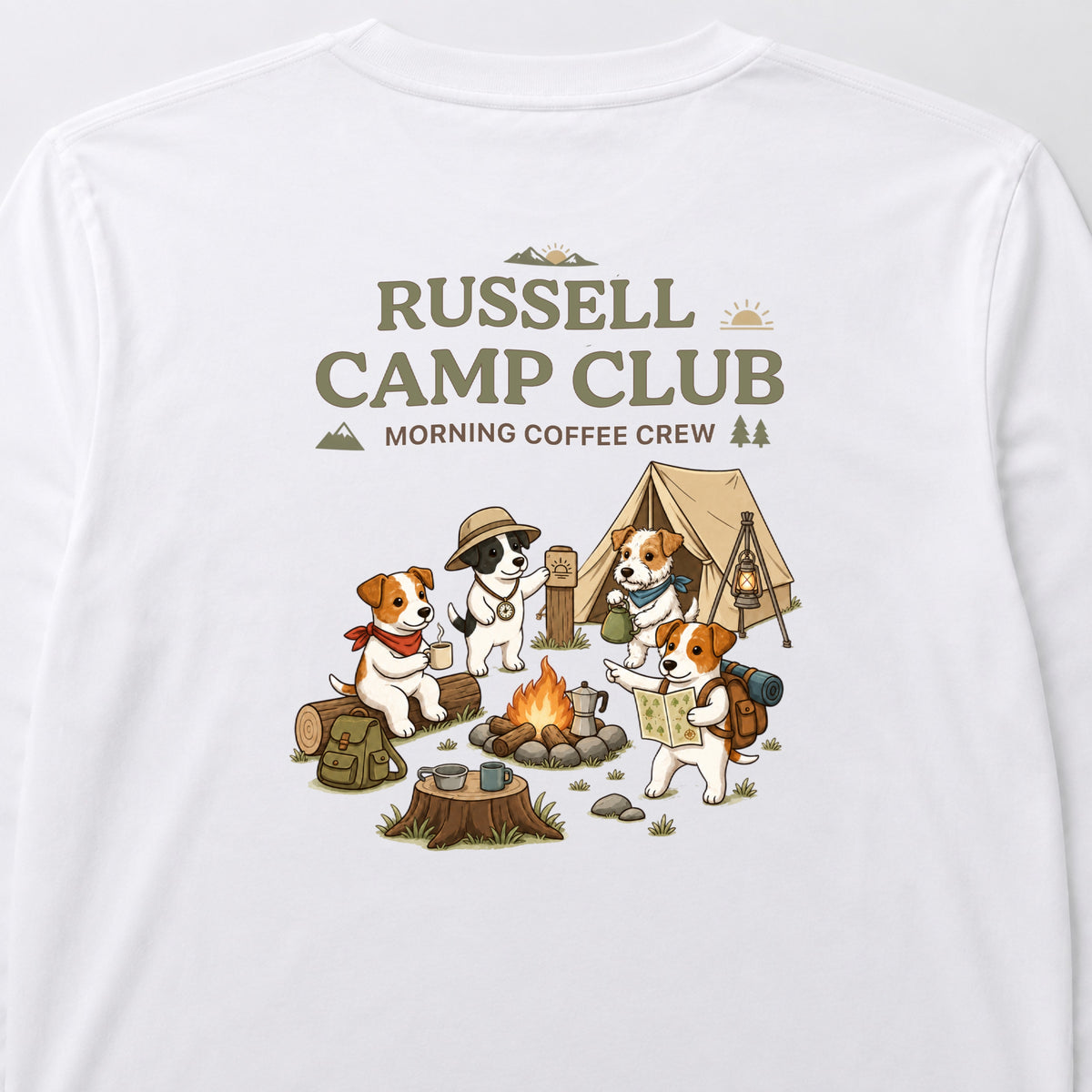 RUSSELL CAMP CLUB ジャックラッセルテリア キャンプ バックプリント長袖Tシャツ