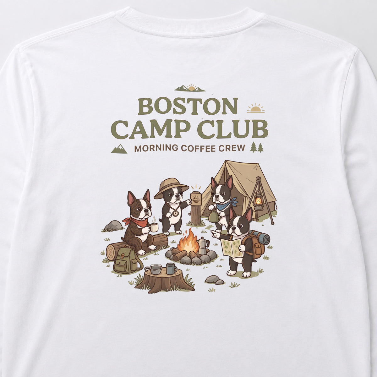 BOSTON CAMP CLUB ボストンテリア キャンプ バックプリント長袖Tシャツ