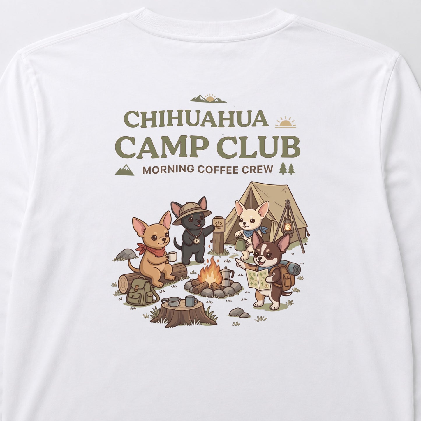 CHIHUAHUA CAMP CLUB チワワ キャンプ バックプリント長袖Tシャツ