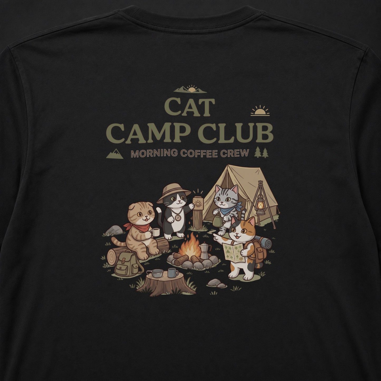 CAT CAMP CLUB 猫 キャンプ バックプリント長袖Tシャツ