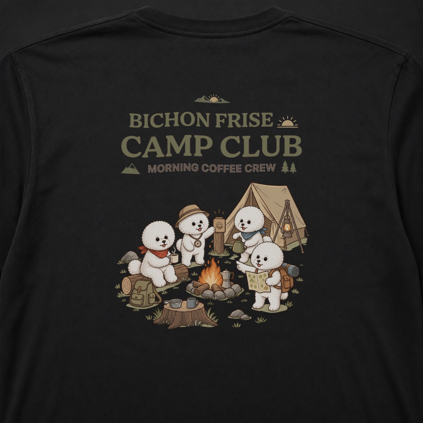 BICHON FRISE CAMP CLUB ビションフリーゼ キャンプ バックプリント長袖Tシャツ