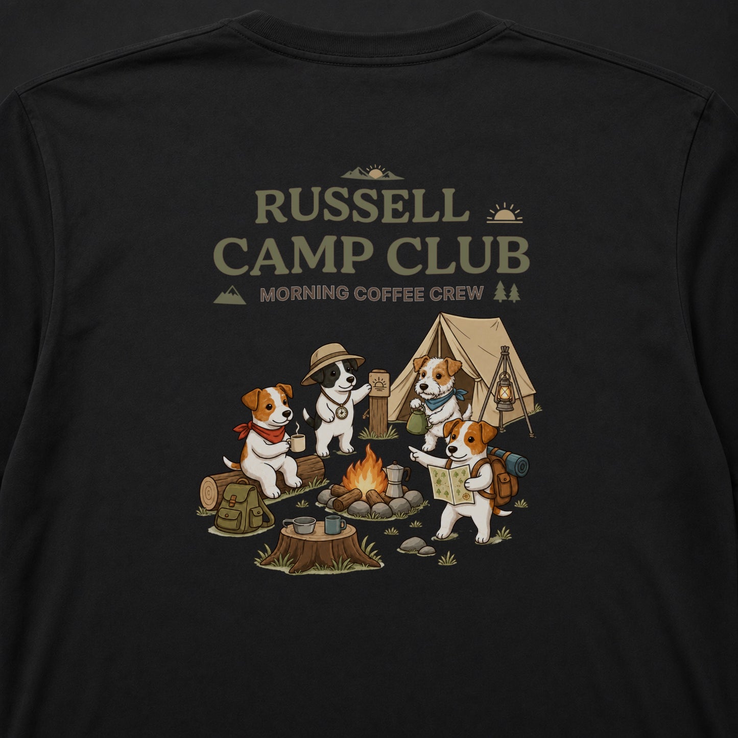 RUSSELL CAMP CLUB ジャックラッセルテリア キャンプ バックプリント長袖Tシャツ