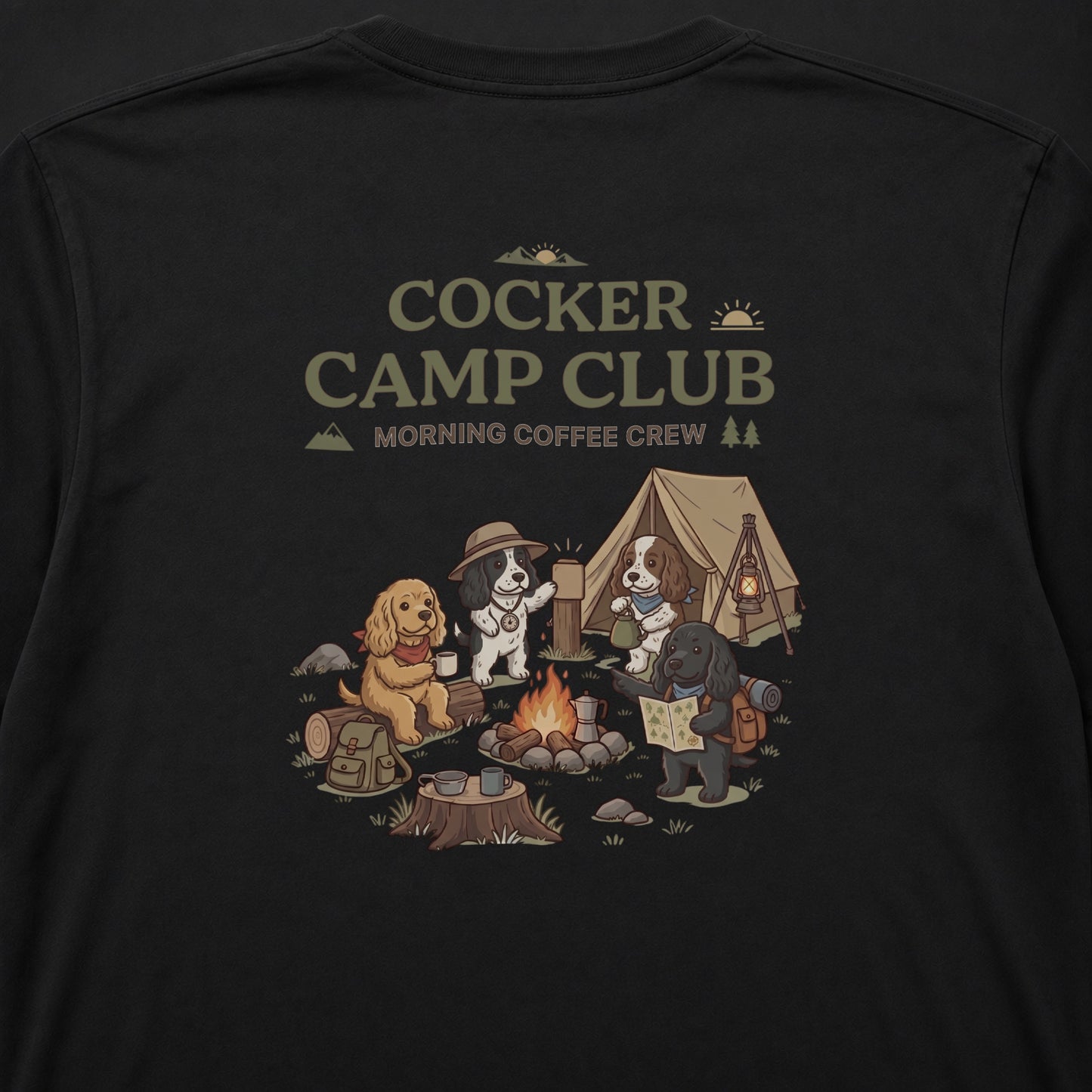 COCKER CAMP CLUB コッカースパニエル キャンプ バックプリント長袖Tシャツ