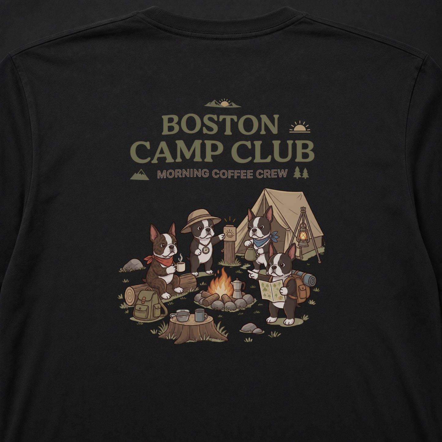 BOSTON CAMP CLUB ボストンテリア キャンプ バックプリント長袖Tシャツ