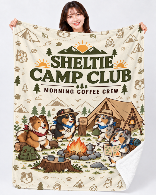 Sheltie Camp Morning シェルティキャンプデザイン | ブランケット | 片面プリント