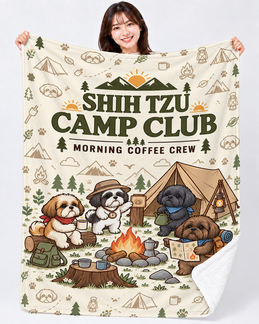 Shih Tzu Camp Morning シーズーキャンプデザイン | ブランケット | 片面プリント