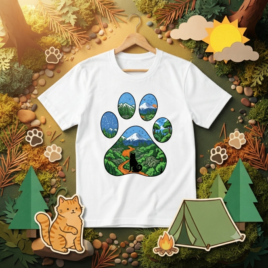 【肉球×富士山】おしゃれな猫アートTシャツ | CAMPMODE