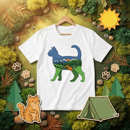 猫と自然風景ダブルエスポージャーTシャツ | CAMPMODE