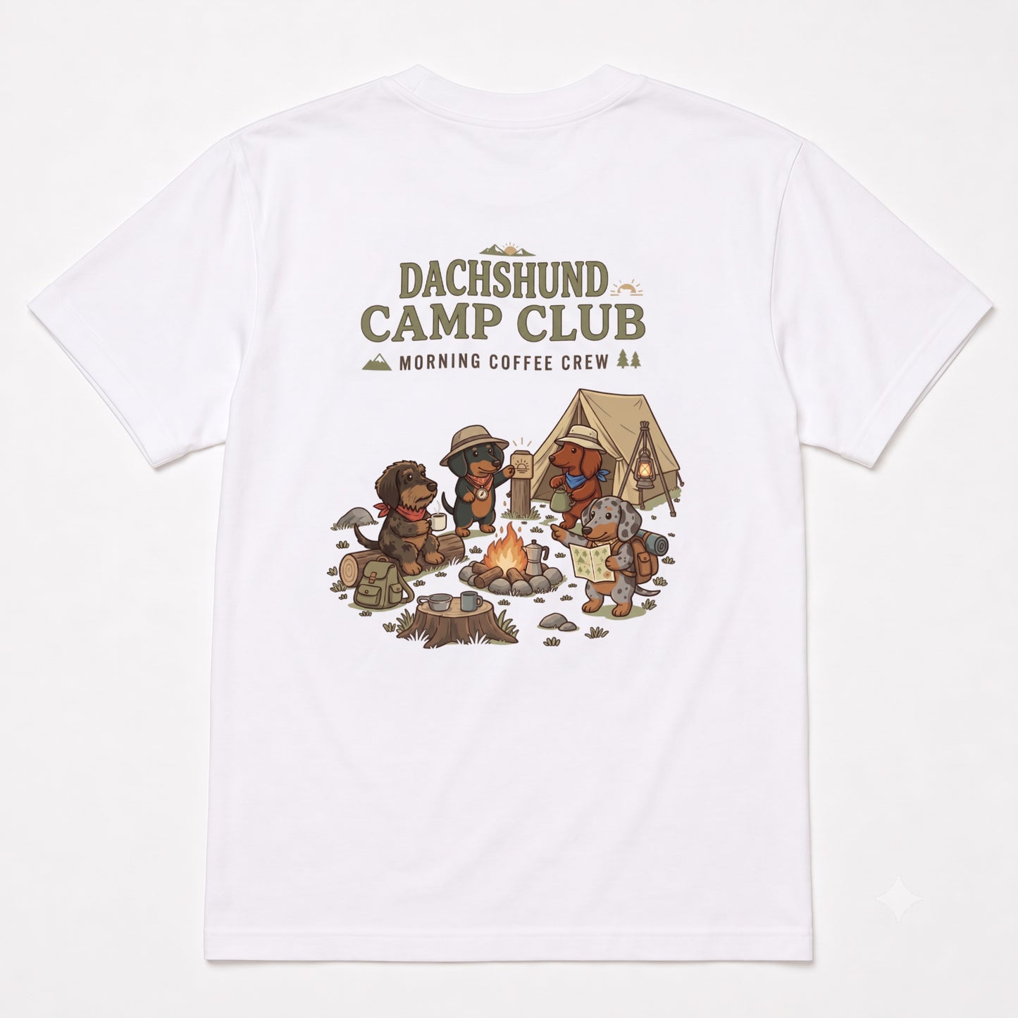 DACHSHUND CAMP CLUB ダックスフンド キャンプTシャツ｜バックプリント