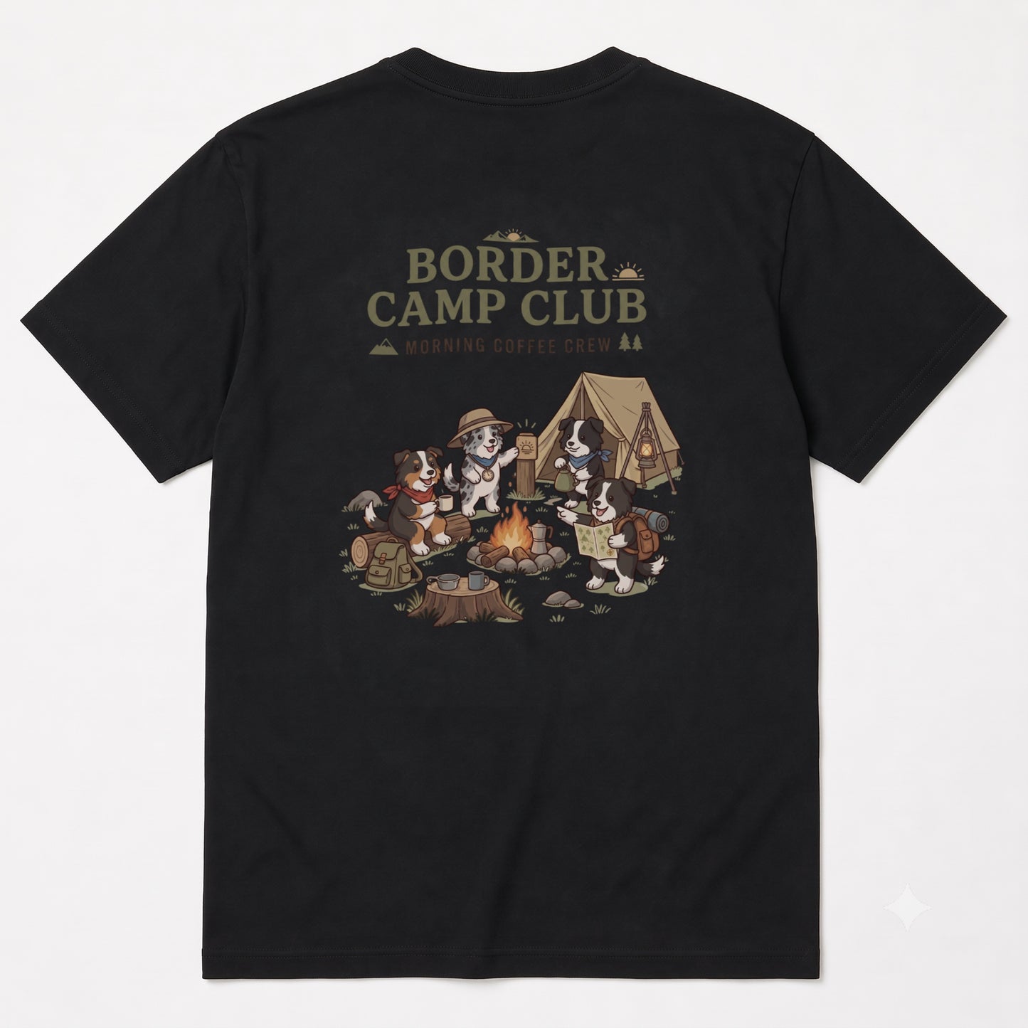 BORDER CAMP CLUB ボーダーコリー キャンプTシャツ｜バックプリント