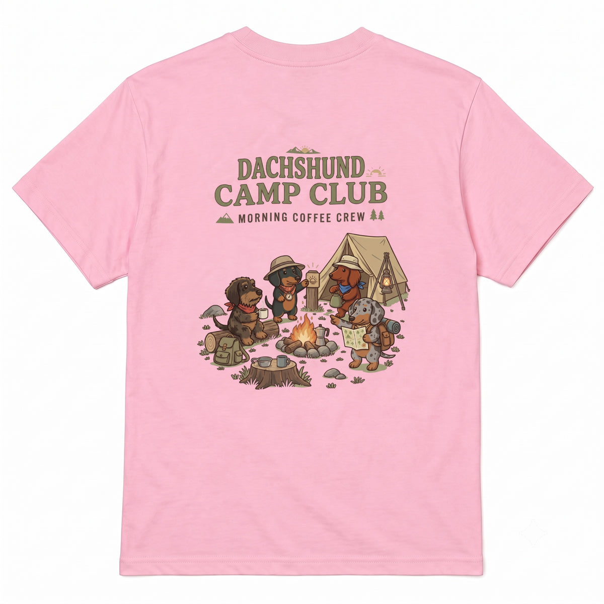 DACHSHUND CAMP CLUB ダックスフンド キャンプTシャツ｜バックプリント